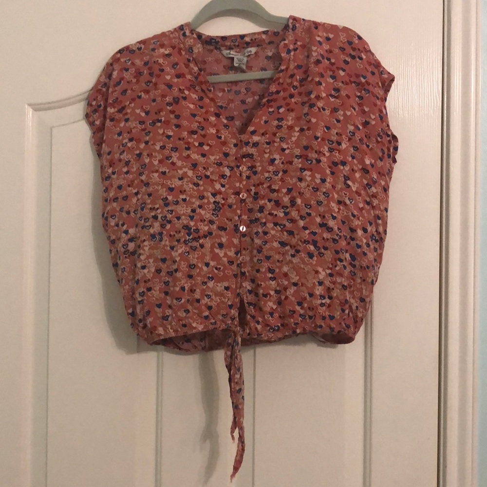 Pink knot tie and button up blouse